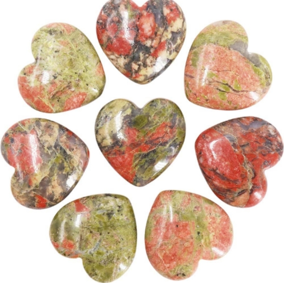 Carved Unakite Gemstone Heart Pocket Stone Green Pink Love Gift Gem Worry Rock - Picture 4 of 6